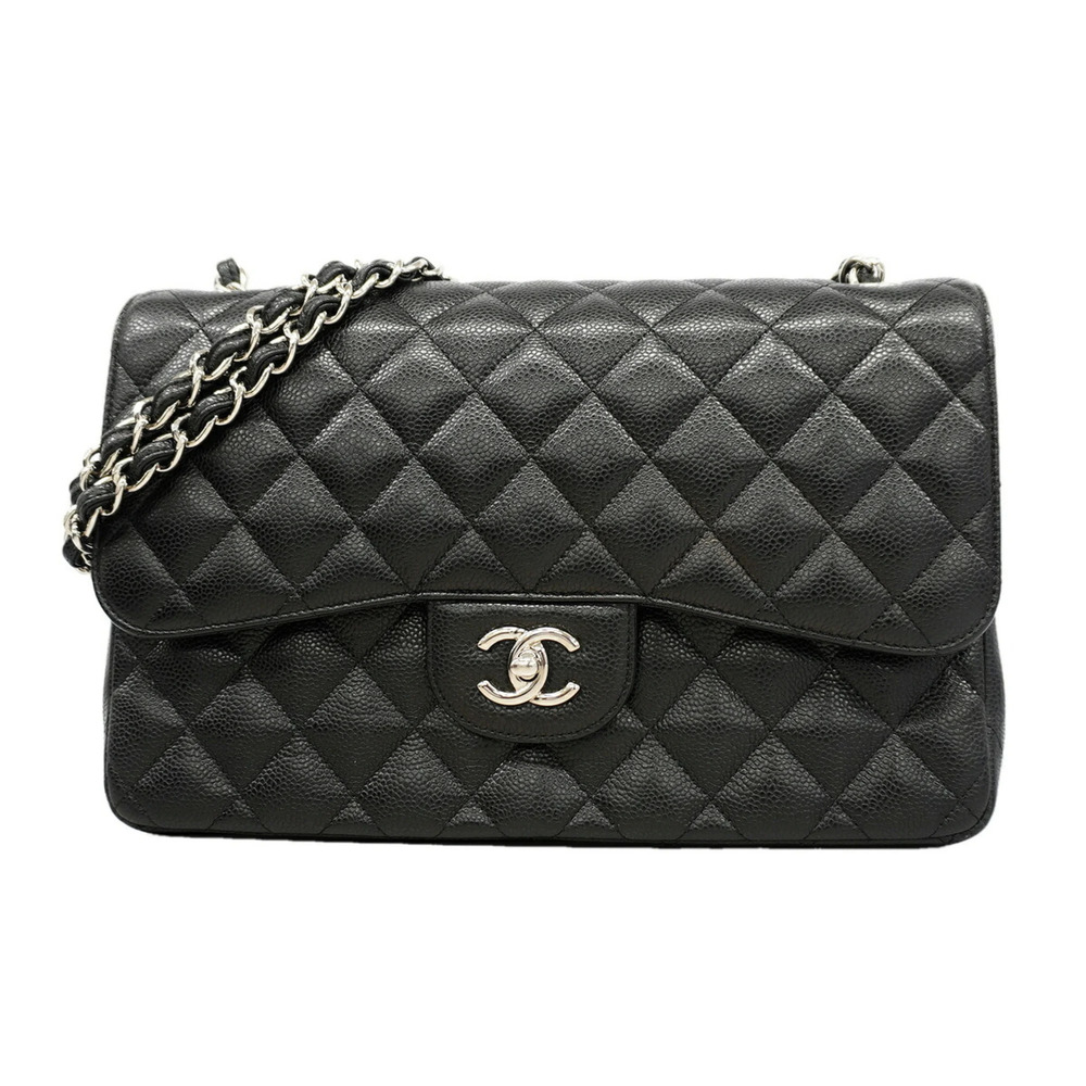 Chanel Shoulder Bag, Large Matelassé, Double Flap, Chain, Caviar Leather, Bla...